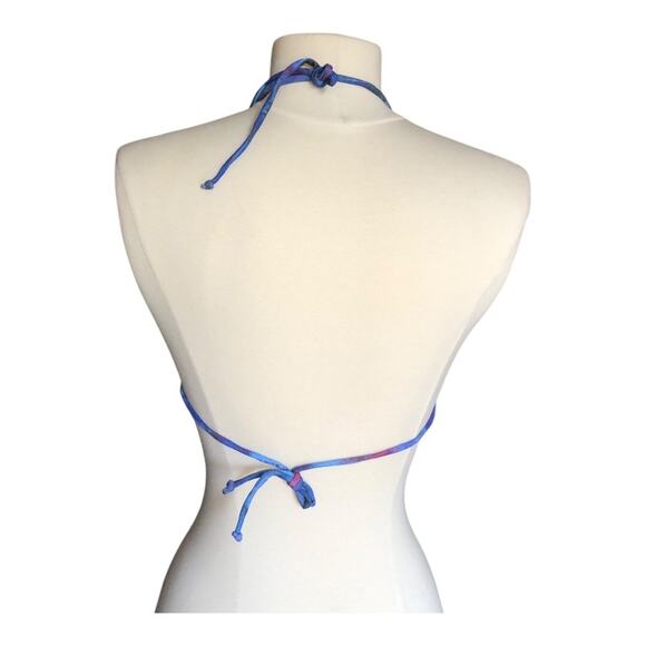 Pretty Little Things NWT Blue Acid Wash Contrast Tie Triangle Bikini Top Size 6 - Picture 4 of 14